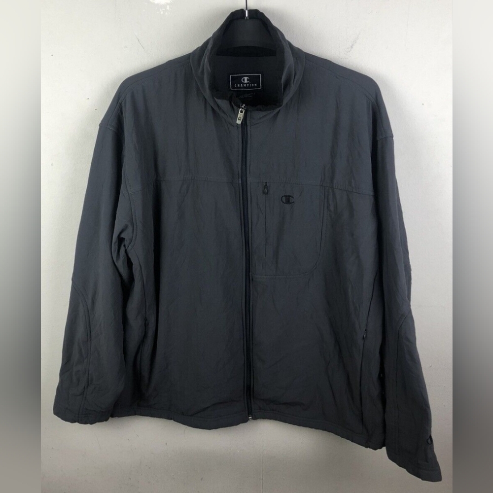 Champion men's Large solid black fleece lined waterproof drawstring waist jacket